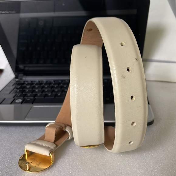 Italian Calfskin 365228 Cream Leather Belt Size: M - Picture 9 of 11
